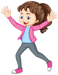 Girl pushing hands up dance cartoon character isolated