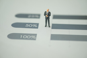 Miniature businessman planning in business growth up to 50 percent per year.