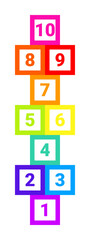 Hopscotch. Children's game 'classes' colored with numbers. Vector illustration