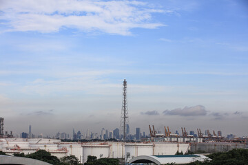 Obraz premium Urban building and factory in city, Aerial view of Oil and gas industry