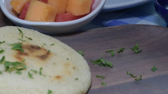 venezuelan breakfast Arepas Serve With Accompaniments (Cheese, Avocado)