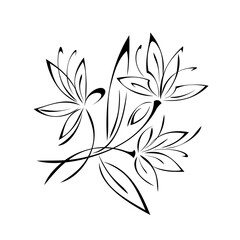 ornament 1730. decorative element with stylized blooming flowers on stems with leaves in black lines on a white background