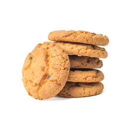 Several cookies with chocolate and oatmeal isolated on a white background.