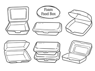 Foam food box set doodle drawing vector collection