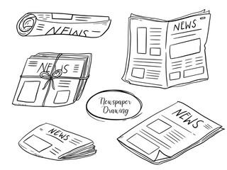 News paper set doodle drawing vector collection