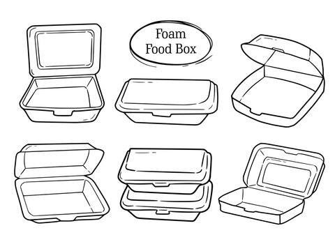 Foam food box set doodle drawing vector collection