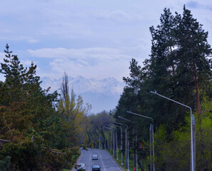 mountain peaks, view from the city