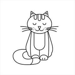 Cute sketch drawing cat. Linear drawing of a pet. Simple vector cat isolated on white background