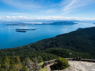 Scenic view over Rosario Strait from the watchtower at the top of Mount Constitution in Moran State...