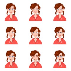 Female avatar with emotions cartoon style.