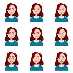 Female avatar with emotions cartoon style.