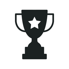 Trophy glyph icon. Simple solid style for app and web design element. Winner, award, cup, champ, contest, prize, won concept. Vector illustration isolated on white background. EPS 10.
