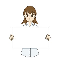 ボードを持つ女性　悲しみ