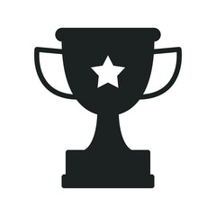 Trophy glyph icon. Simple solid style for app and web design element. Winner, award, cup, champ, contest, prize, won concept. Vector illustration isolated on white background. EPS 10.