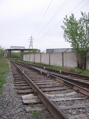 Fototapeta na wymiar railway metal rails for train freight road for transportation in industrial area