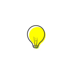 Flat Yellow bulb Outline Cartoon Style Suitable for Sticker, Icon. Isolated on a white background