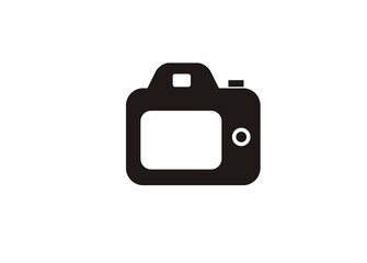 Simple illustration of a camera in black and white.