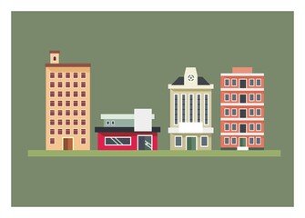 Row of city building. Simple flat illustration.