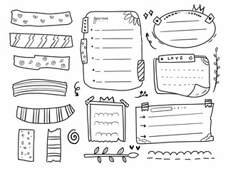 Bullet journal frame notes and schedule drawing collection set