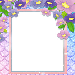 Blank banner on rainbow fish scales background with many flowers