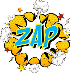 Word Zap on comic cloud explosion background