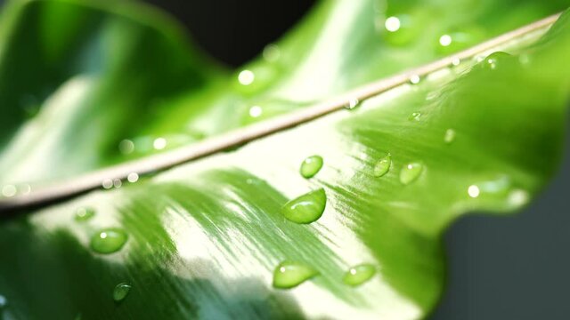 After the rain, nature is refreshed. Plenty of rain droplets settled on the large leaves, with a second soft sun descending upon Asplenium nidus, sparkling bright green.