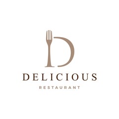 Fototapeta na wymiar d letter mark fork food restaurant logo vector icon illustration