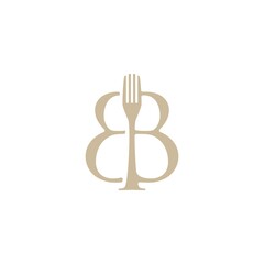 fork bb double b letter mark fork food restaurant logo vector icon illustration