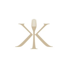 fork kk double k letter mark fork food restaurant logo vector icon illustration