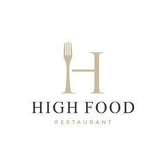 h letter mark fork food restaurant logo vector icon illustration