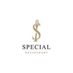 Fototapeta premium s letter mark fork food restaurant logo vector icon illustration