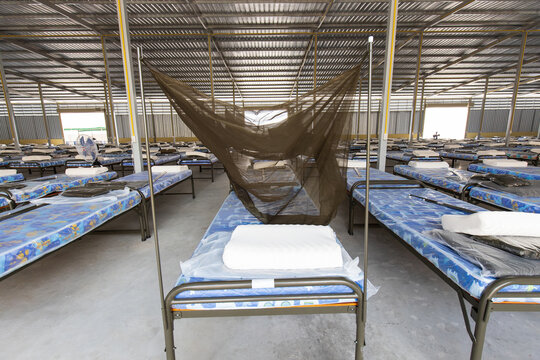 Temporary Hospital Field Tent For The First AID, A Mobile Medical Unit For Patient With Corona Virus (covid-19).