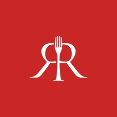 fork rr double r letter mark fork food restaurant logo vector icon illustration