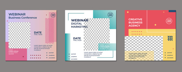 Set of modern creative webinar social media post templates for concept design with soft color. Suitable for online marketing promotion banner, webinar, seminar, flyer, ads, etc.	