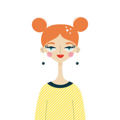 Cartoon portrait of a stylish beautiful young woman with a trendy hairstyle and makeup. Great for social media avatar, social media post. The concept of beauty, fashion, and model industry.
