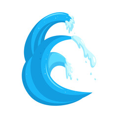 Flood waves element. Tsinami storm wave isolated in white background. Cartoon vector illustration