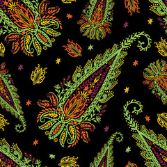 Obraz premium Seamless pattern paisley ornament folk flower.Floral motif rustic paisley style.The elegant ethnic print fabric.