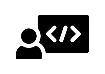 Programmer coding on screen job icon.