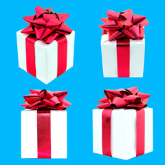 set of gift boxs on blue background.