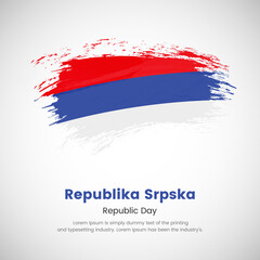 Brush painted grunge flag of Republic Srpska country. Independence day of Republic Srpska. Abstract classic painted grunge brush flag background.