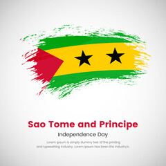 Independence day of Sao Tome and Principe. Abstract creative painted grunge brush flag background.