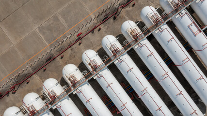 Aerial view natural white gas tank and pipeline, Tank storage chemical petroleum petrochemical...