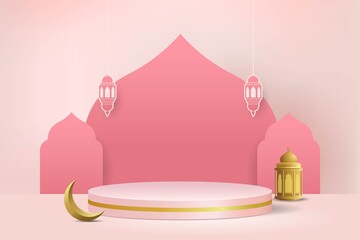 Islamic minimal cylinder platform 3d vector podium for product display sale banner vector