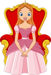 Fototapeta na wymiar Cartoon beautiful princess sitting on the throne