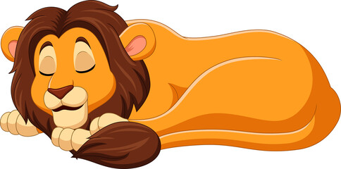 Cartoon lion sleeping on white background