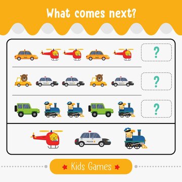 What comes next educational activity game for preschool children vector illustration