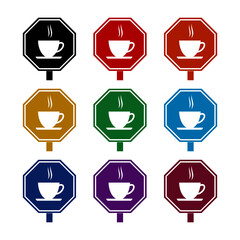 Hot coffee road sign isolated on white background color set