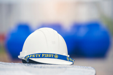 Construction hard hat safety tools equipment for workers in construction site for engineering...