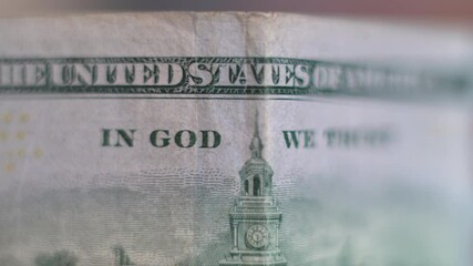 Unites States of America money in macro - Concept: in God we trust, clock, tower, liberty, banknote, promissory note, legal tender