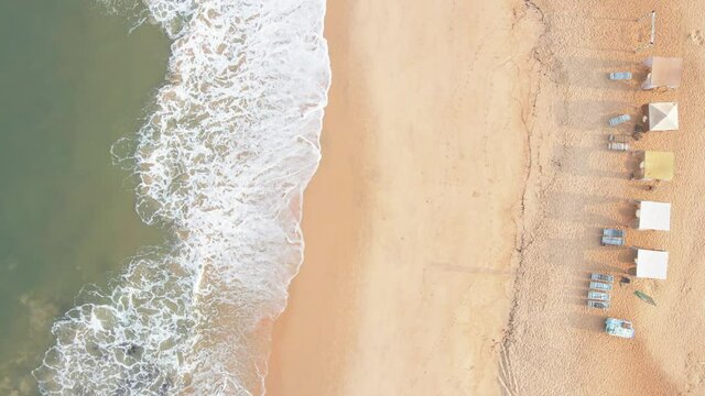 goa Sinquerim Beach drone top view beach shack India texture top view